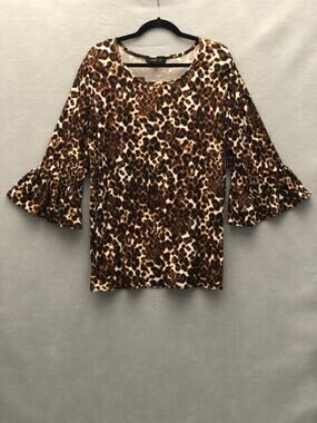 Lexington Avenue Leopard Print Top Brown Women's 2X NEW